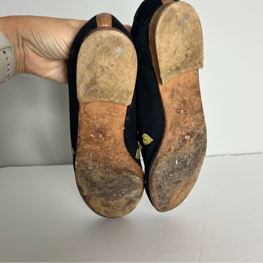 Zalo Smoking Slippers Loafers Flats Black Gold Hearts Size 10 - Picture 6 of 12